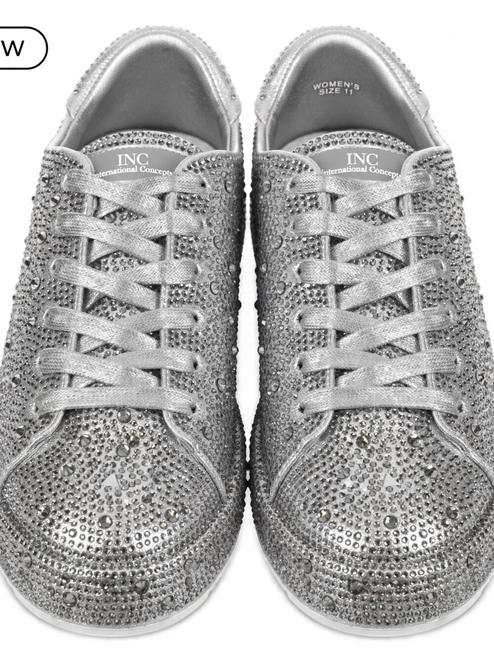 NEW INC International Concepts Woman Pewter Metallic Studded Lace-Up Sneakers